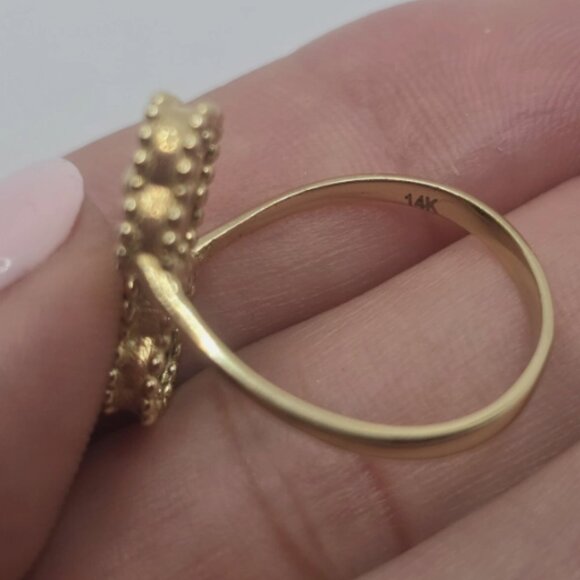 14k Solid Yellow Gold Clover/Flower Onyx Bypass Ring Size 8.5 - Picture 4 of 13